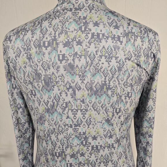 Women's Free Country Blue Geometric Pattern Turtle Neck Athletic Top |Size Large - Picture 7 of 10